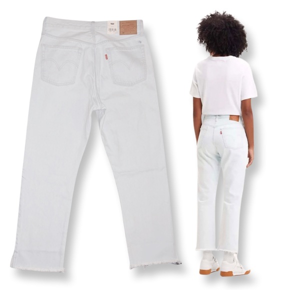 Levis Premium 501 Original Cropped Light Indigo - Blue W 32” X L 26” - Picture 6 of 16